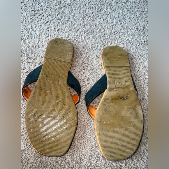 UGG Black and Tan Leather Sandals - Picture 2 of 3